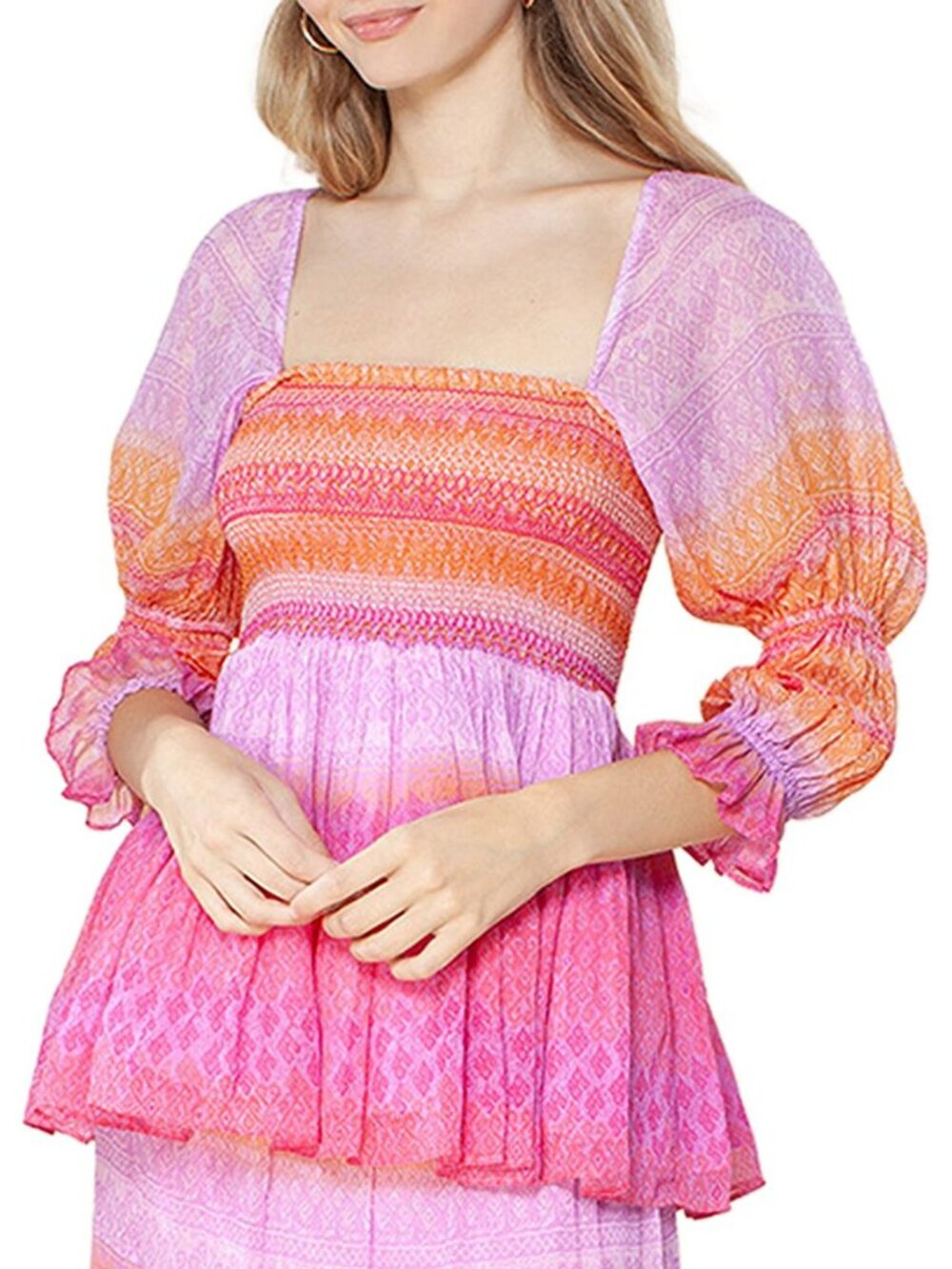 Hale Bob Women's S Smocked Top Pink Lavender Silky Coquette Romantic Fairy $312